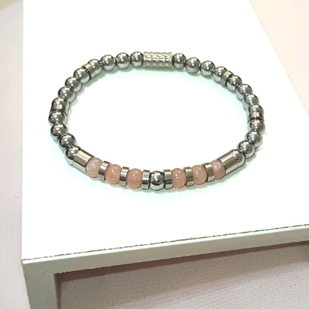 Sunstone | Stainless Steel Beaded Bracelet